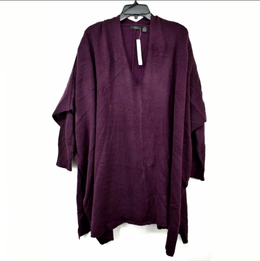 RDI Long Sleeve Acrylic Blend Knit V-Neck Poncho Pullover Sweater Womens Small